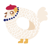 A cream chicken with a lace pattern