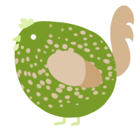 A chartreuse and beige chicken with a speckle pattern