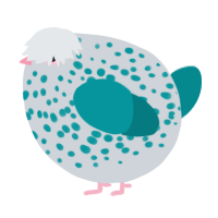 A mist and teal chicken with a speckle pattern