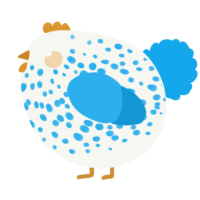 A white and sky chicken with a speckle pattern