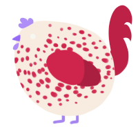 A cream and crimson chicken with a speckle pattern