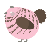 A rose and bark chicken with a bar pattern