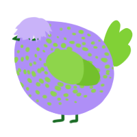 A lilac and grass chicken with a speckle pattern