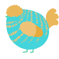 A aqua and honey chicken with a bar pattern