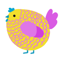 A yellow and orchid chicken with a lace pattern