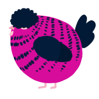 A fuchsia and tumblr chicken with a bar pattern