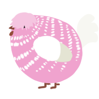 A pink and white chicken with a bar pattern