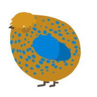 A ochre and sapphire chicken with a speckle pattern
