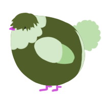 A olive and gluppy chicken with a head pattern
