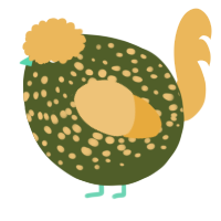 A olive and honey chicken with a speckle pattern