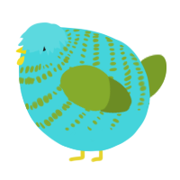 A aqua and chartreuse chicken with a bar pattern