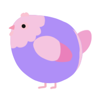 A lilac and pink chicken with a head pattern