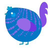 A sapphire and blurple chicken with a bar pattern