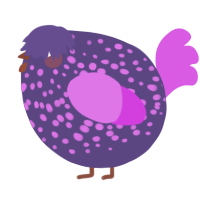 A overcast and orchid chicken with a speckle pattern