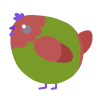 A chartreuse and red chicken with a head pattern