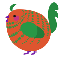 A vermilion and viridian chicken with a bar pattern