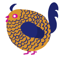 A orange and navy chicken with a lace pattern