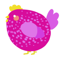 A fuchsia and orchid chicken with a speckle pattern