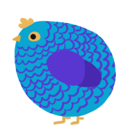 A cerulean and indigo chicken with a lace pattern