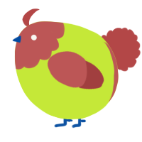 A lime and red chicken with a head pattern