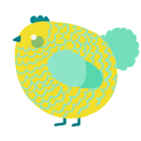A yellow and mint chicken with a lace pattern
