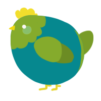 A teal and chartreuse chicken with a head pattern