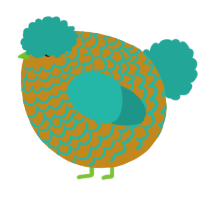 A ochre and turquoise chicken with a lace pattern