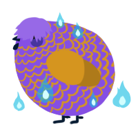 A blurple and ochre chicken with a lace pattern
