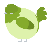 A apple and chartreuse chicken with a head pattern