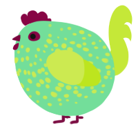 A spring and lime chicken with a speckle pattern