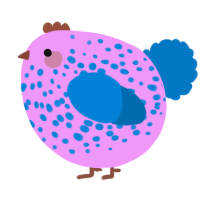 A lavender and sapphire chicken with a speckle pattern