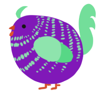 A violet and spring chicken with a bar pattern