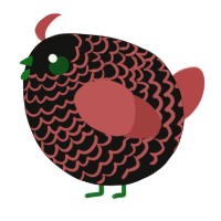 A black and red chicken with a lace pattern