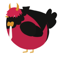 A crimson and black chicken with a head pattern