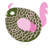 A olive and pink chicken with a lace pattern