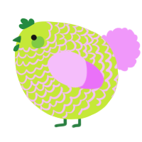 A lime and lavender chicken with a lace pattern