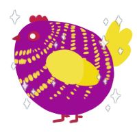 A plum and yellow chicken with a bar pattern