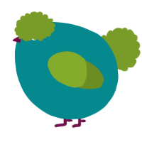 A teal and chartreuse chicken