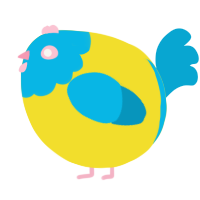 A yellow and cerulean chicken with a head pattern