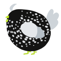 A black and mist chicken with a speckle pattern