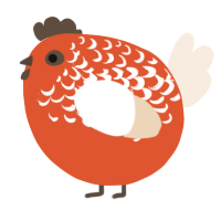 A vermilion and cream chicken with a half-lace pattern
