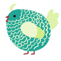 A turquoise and apple chicken with a lace pattern