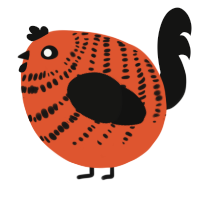 A vermilion and black chicken with a bar pattern