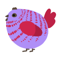 A lilac and crimson chicken with a bar pattern
