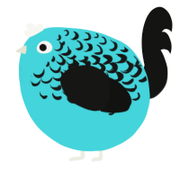 A aqua and black chicken with a half-lace pattern