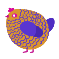 A orange and indigo chicken with a lace pattern