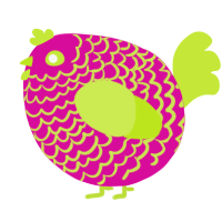A fuchsia and lime chicken with a lace pattern