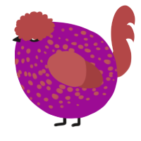 A plum and red chicken with a speckle pattern