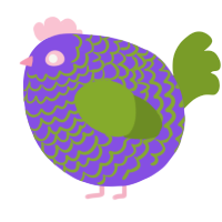 A blurple and chartreuse chicken with a lace pattern