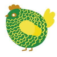 A viridian and yellow chicken with a lace pattern
